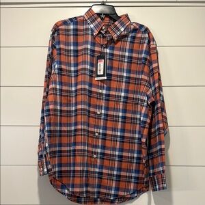 Roundtree & Yorke Plaid Orange and Blue Casual Shirt